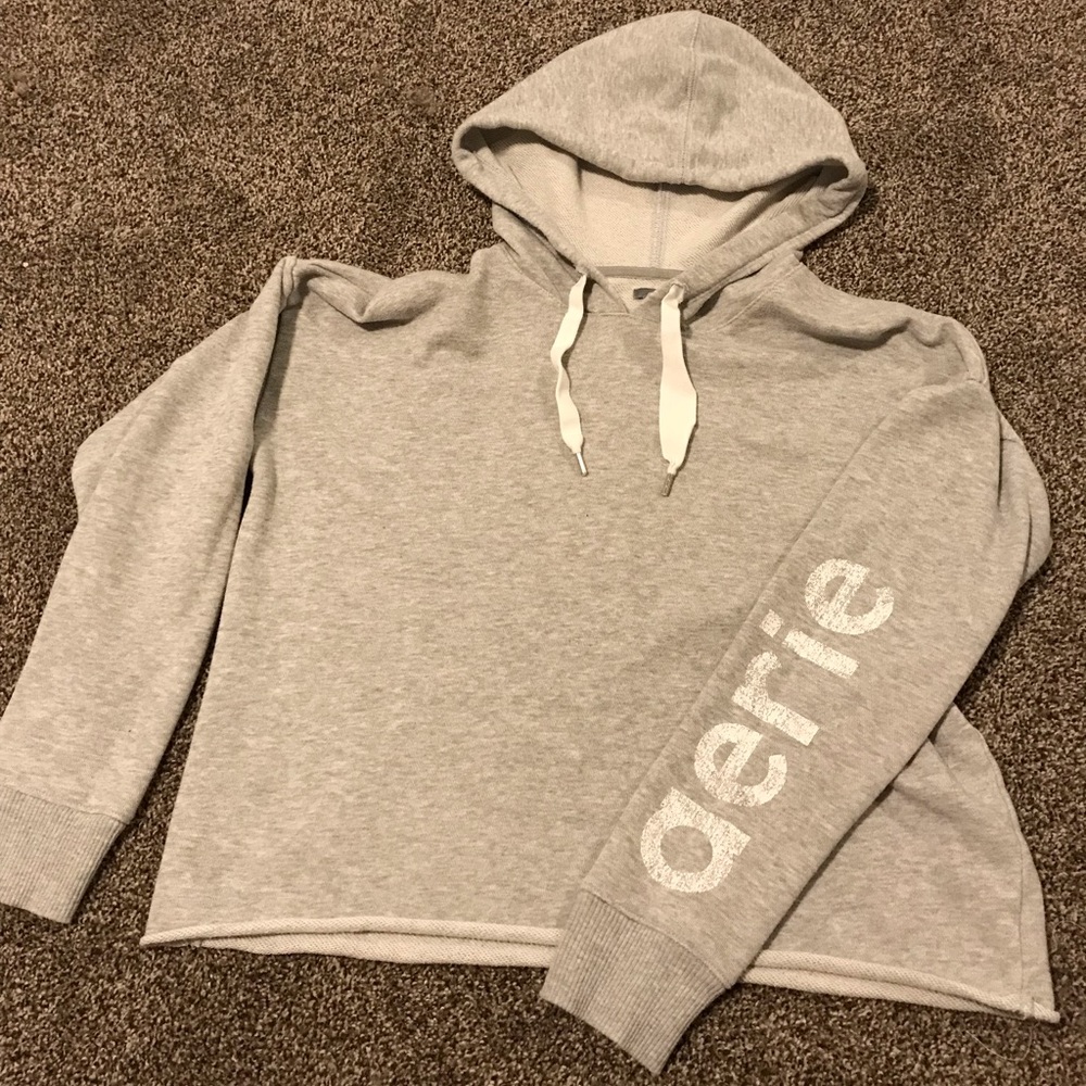 Aerie Gray Cropped Hoodie